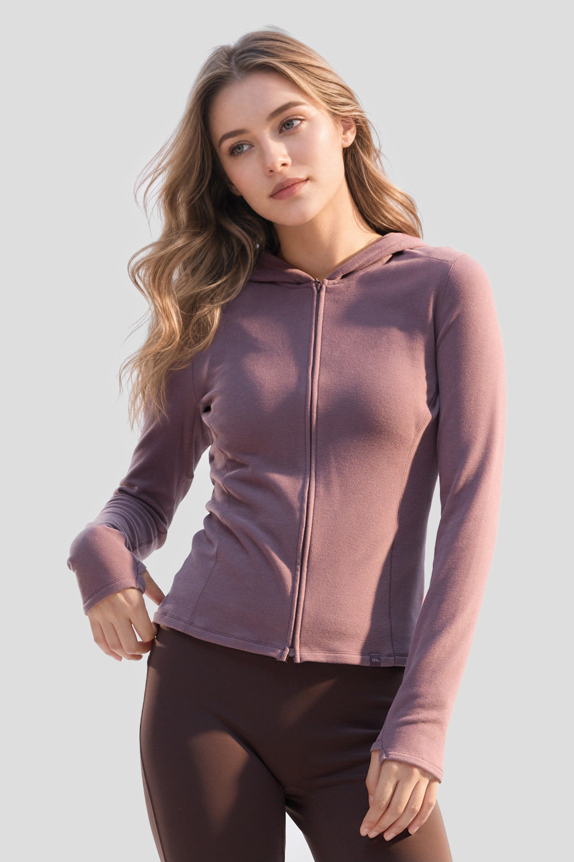Haut à capuche pour femme en polaire très extensible, fermeture éclair à double sens, couche de base (chaleur intermédiaire) PM023