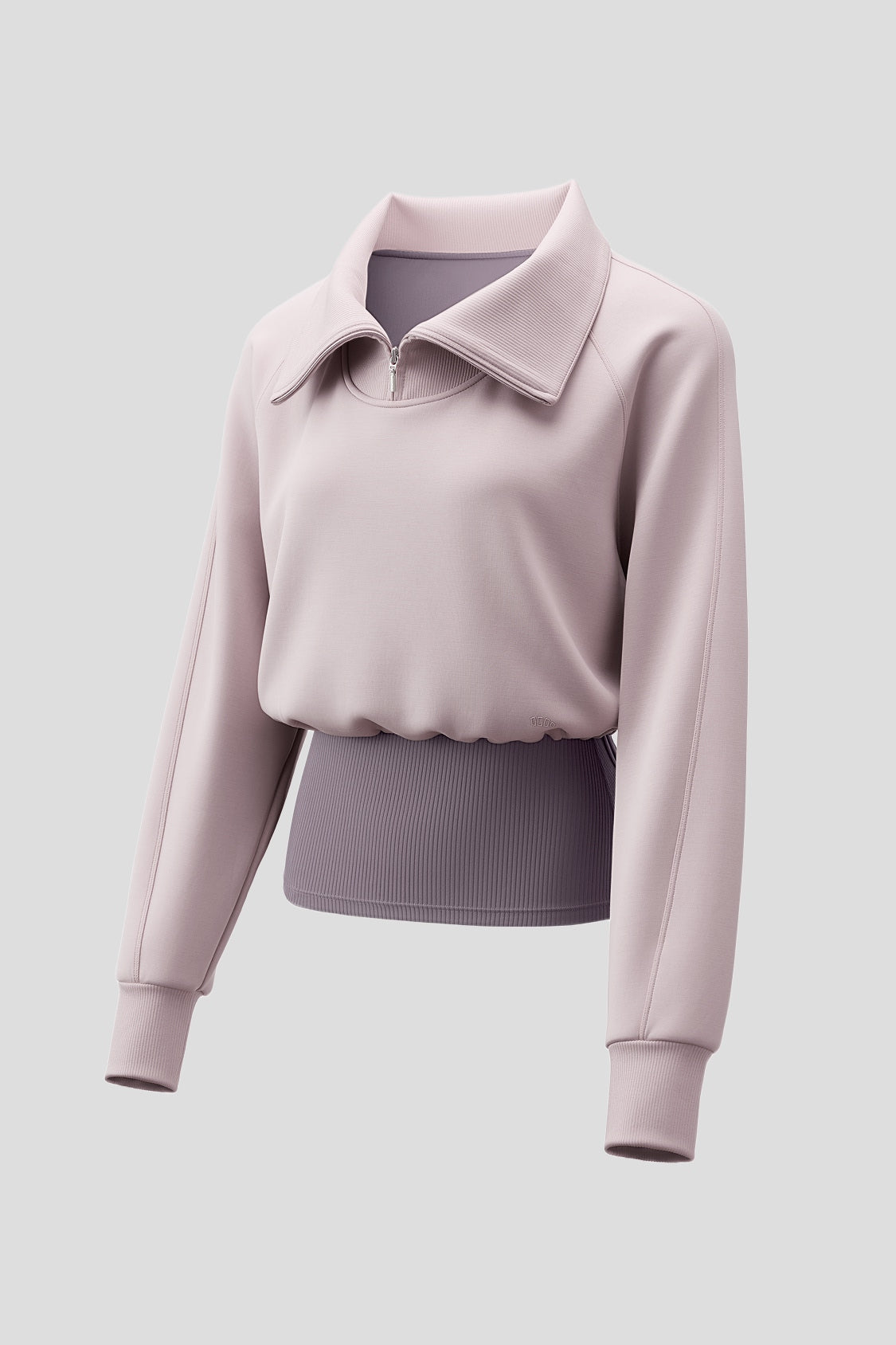 Damen-Sweatshirt mit doppelter Lage, schmaler Passform und halbem Reißverschluss HE022