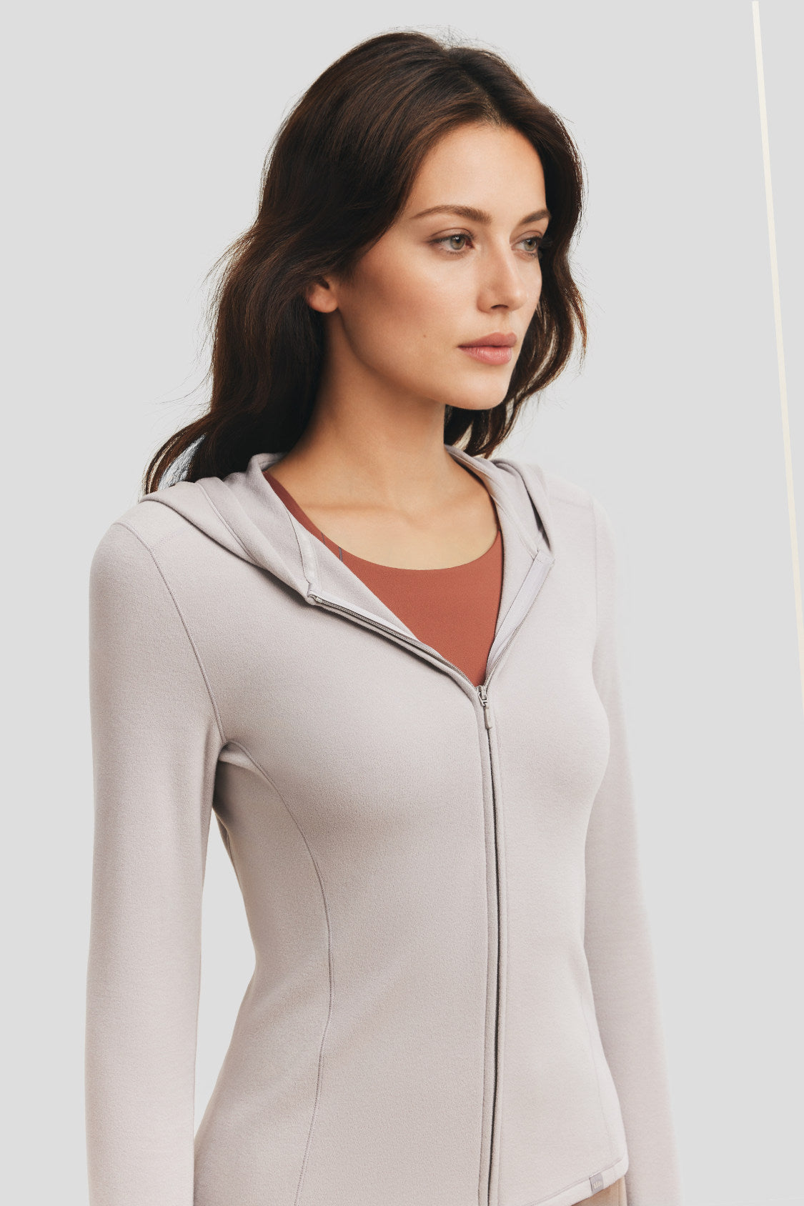 Haut à capuche pour femme en polaire très extensible, fermeture éclair à double sens, couche de base (chaleur intermédiaire) PM023