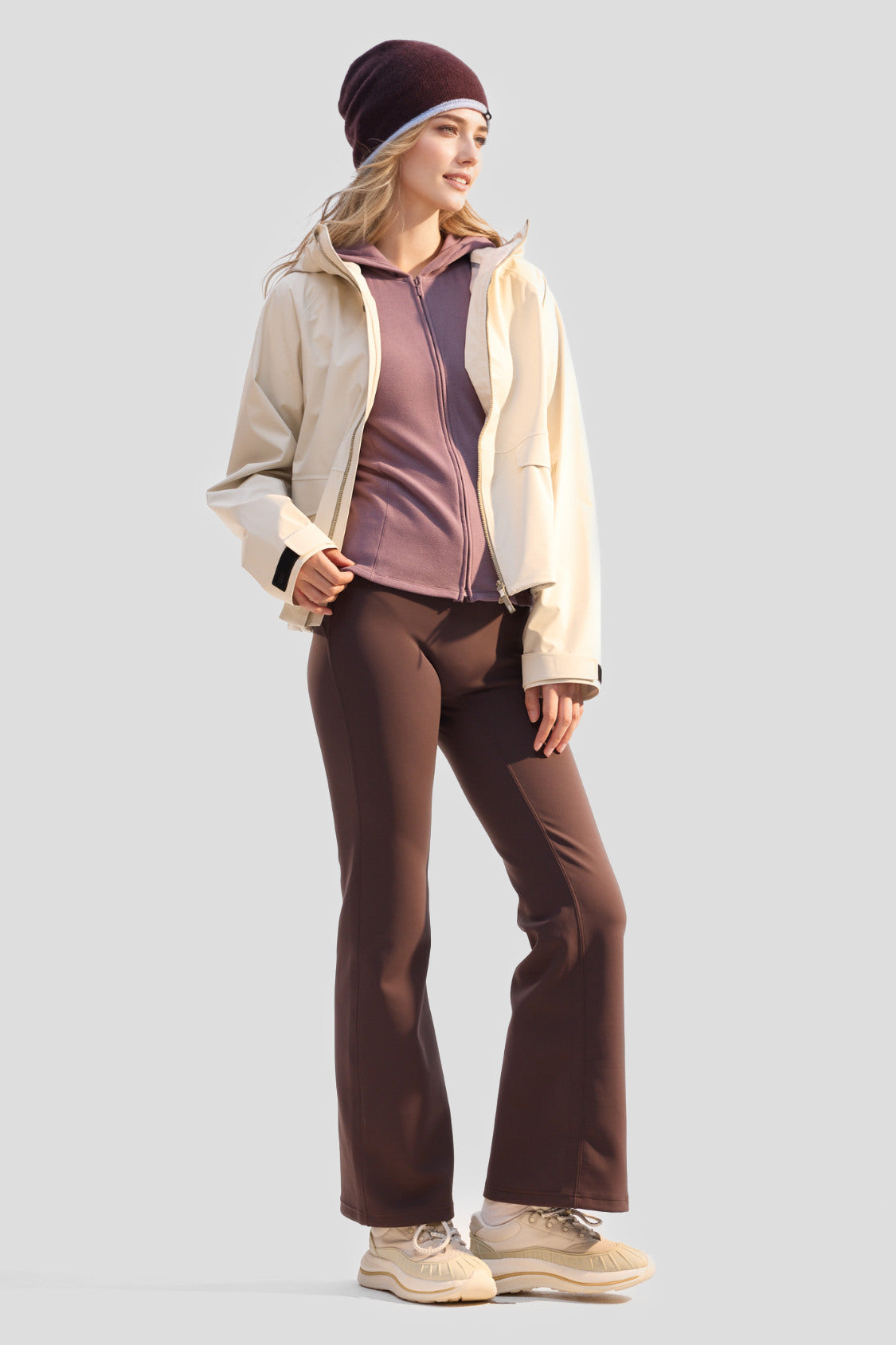 Haut à capuche pour femme en polaire très extensible, fermeture éclair à double sens, couche de base (chaleur intermédiaire) PM023