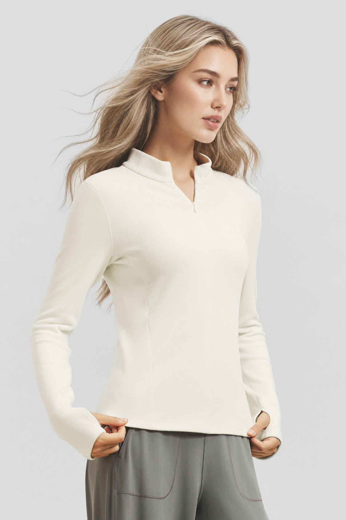Maglia da donna in pile altamente elasticizzato, con cerniera a mezza apertura, come strato base PM002/PM006