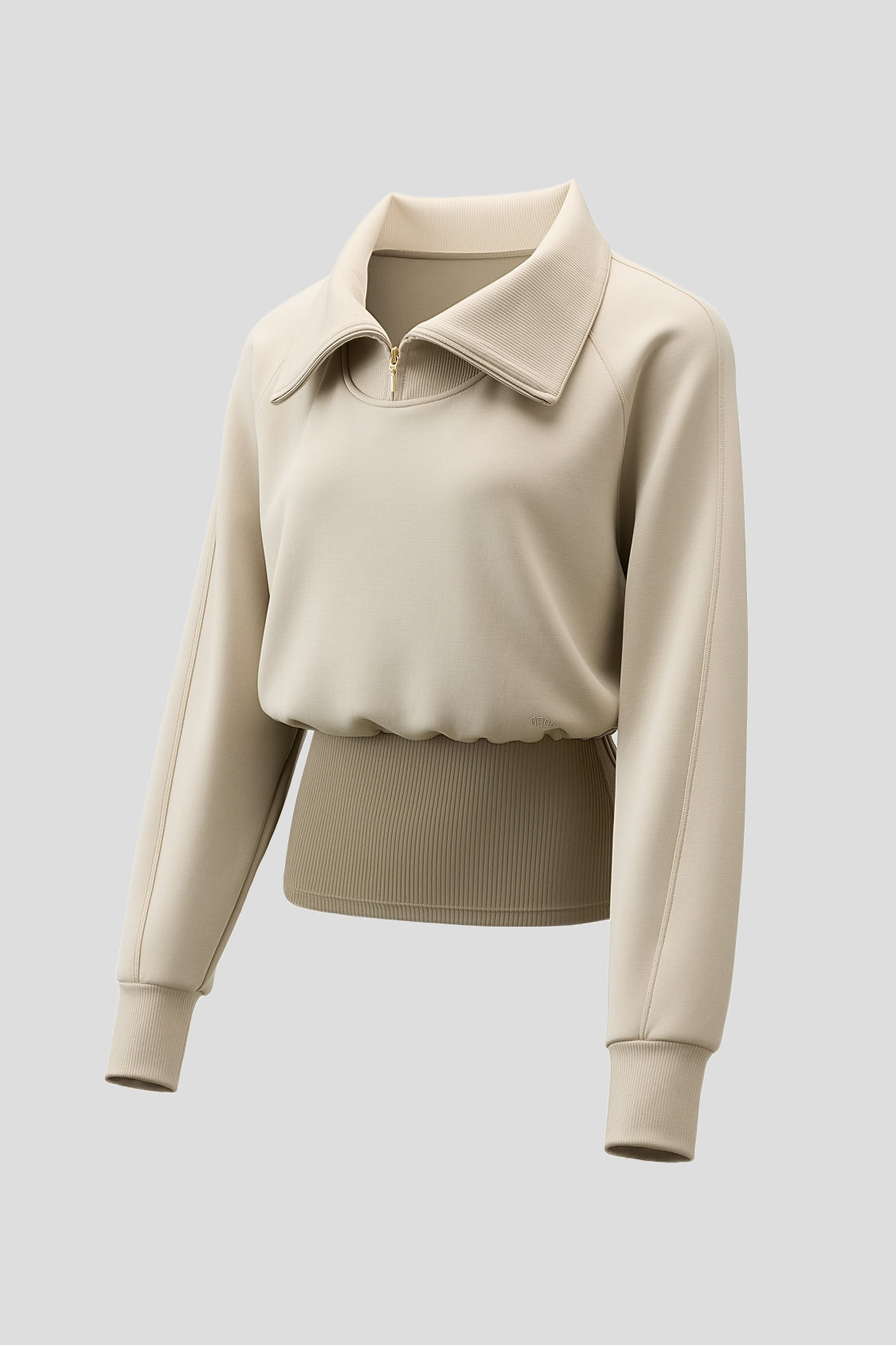 Damen-Sweatshirt mit doppelter Lage, schmaler Passform und halbem Reißverschluss HE022