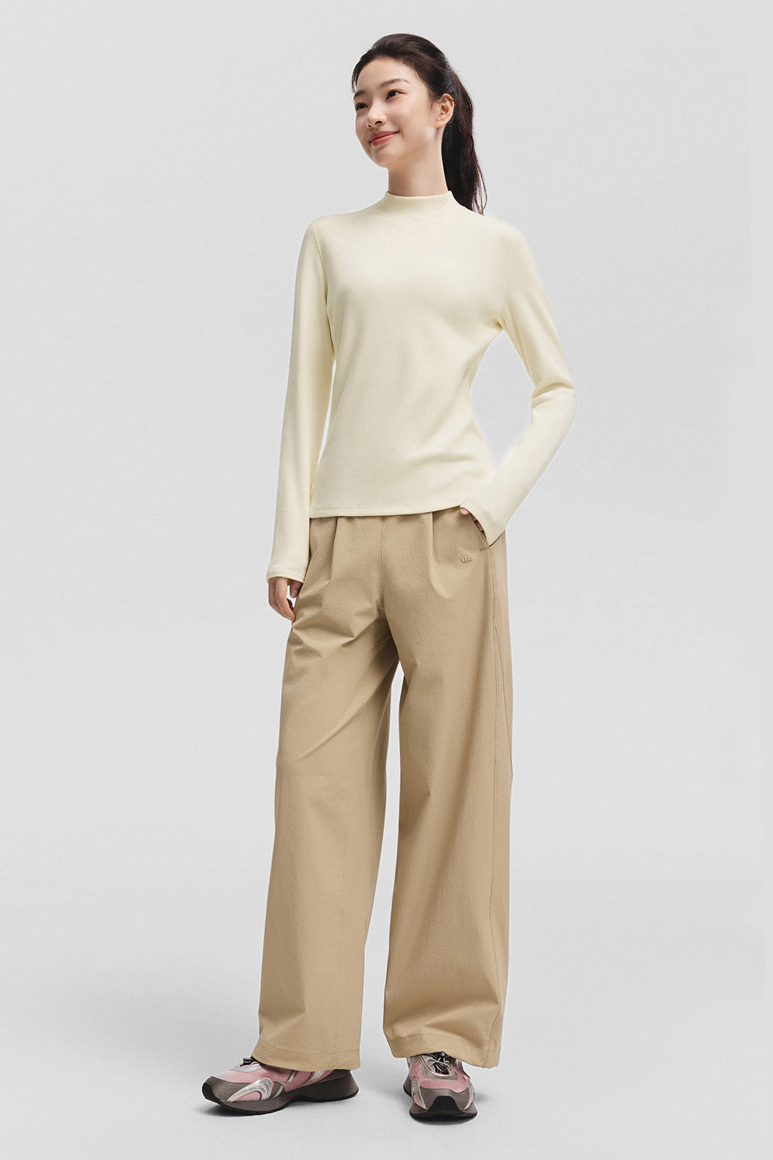 beneunder frostease womens medium warmth half turtleneck fleece base layer #color_beige