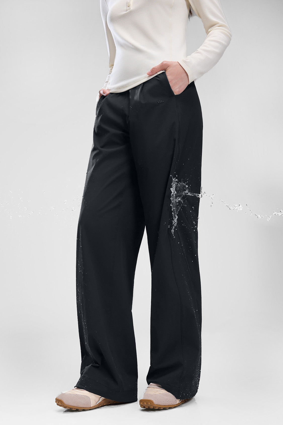 beneunder dewshield womens water repellent straight leg pants#color_black