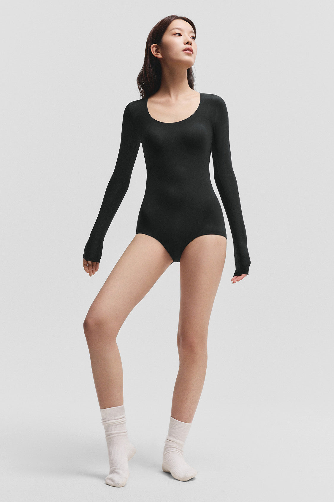 women's seamless bra-in shaping bodysuit top #color_black