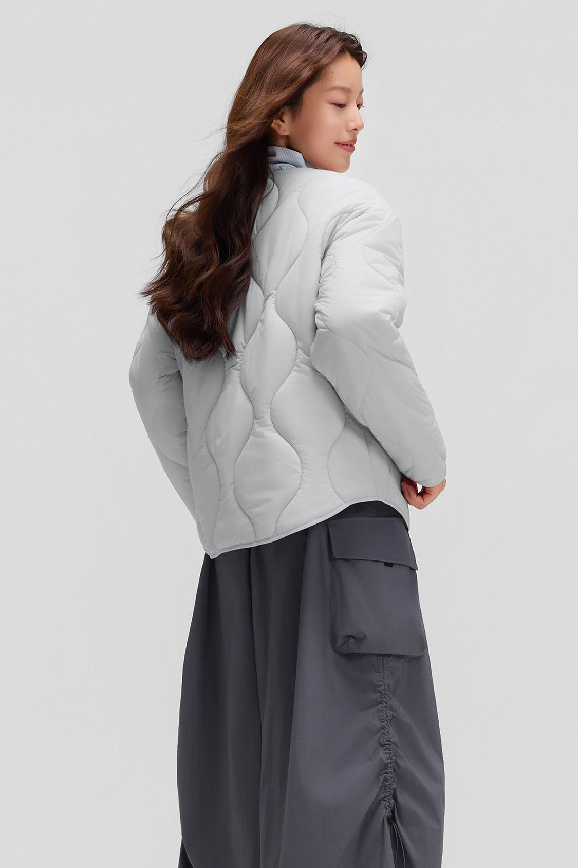 beneunder roundtrail womens medium warmth round neck fleece jacket #color_blue gray