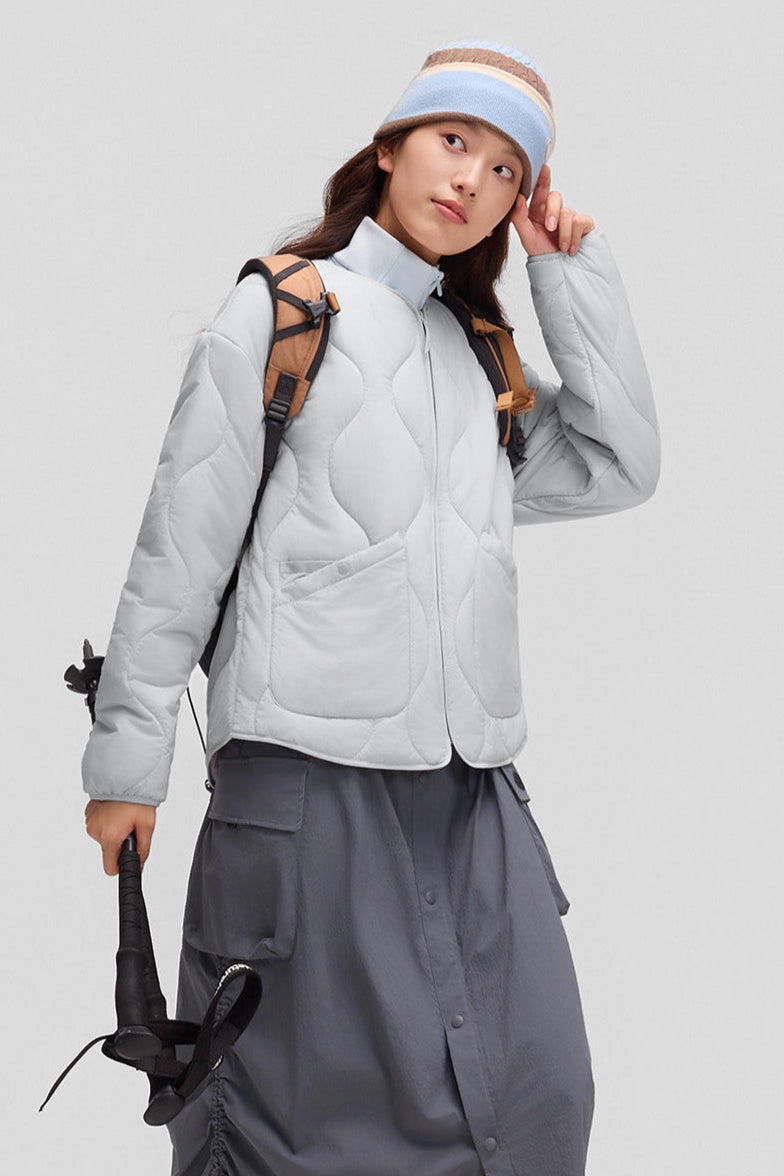 beneunder roundtrail womens medium warmth round neck fleece jacket #color_blue gray