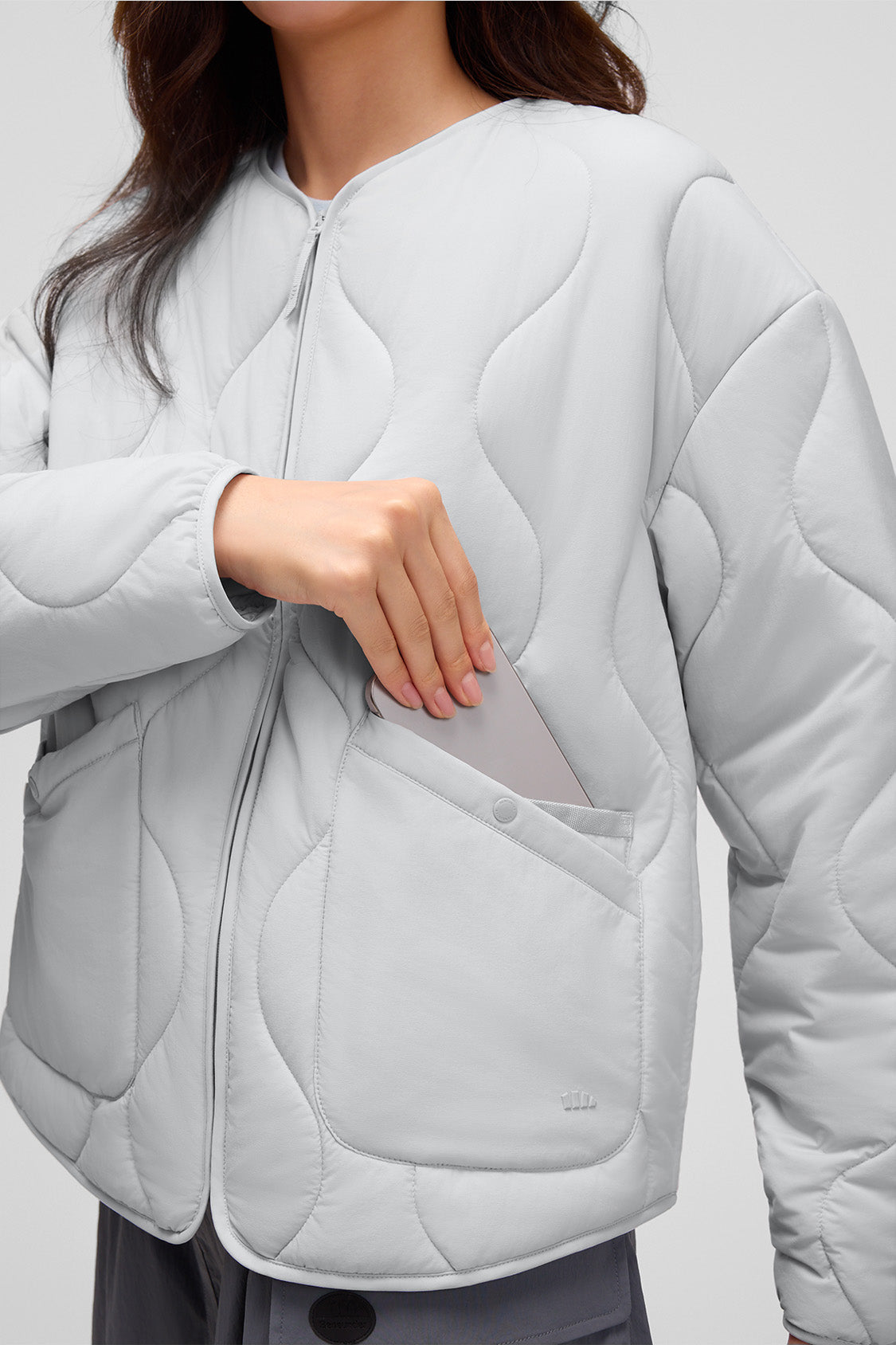 beneunder roundtrail womens medium warmth round neck fleece jacket #color_blue gray