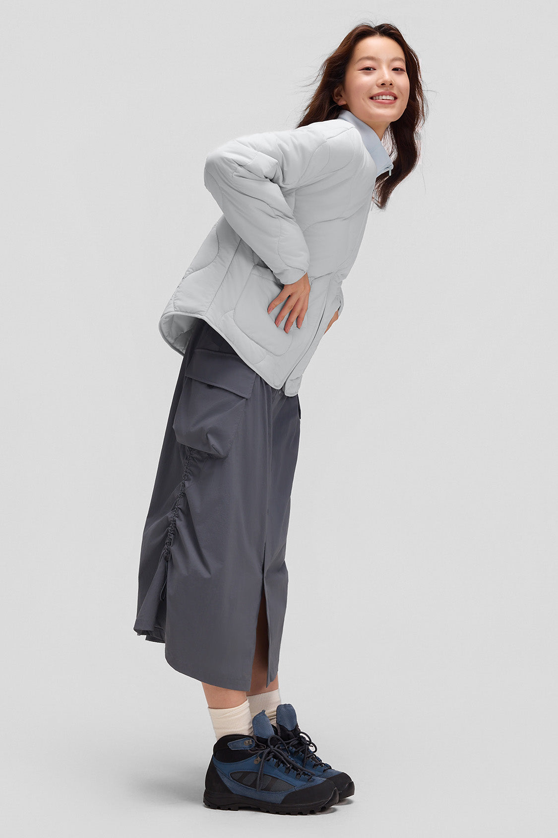 beneunder roundtrail womens medium warmth round neck fleece jacket #color_blue gray