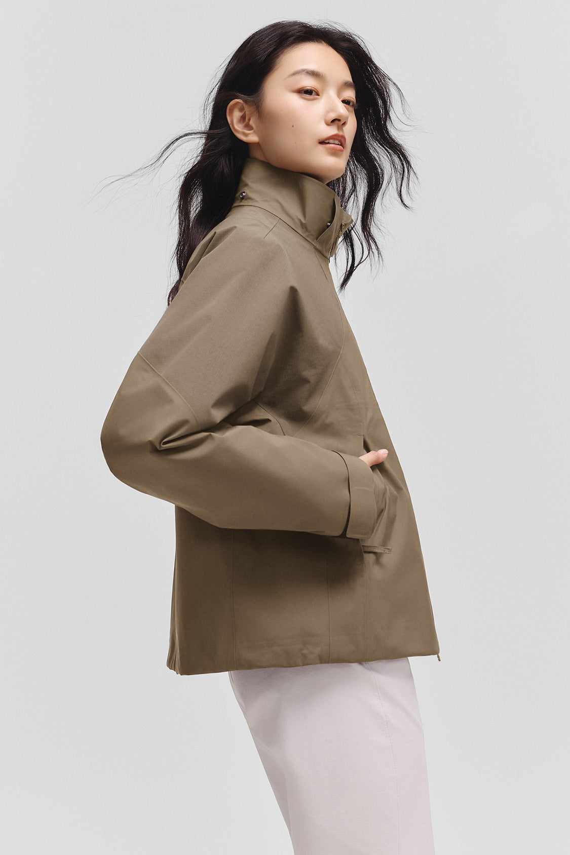 beneunder peakflex – women’s stretch insulated shell jacket (removable hood, warm liner) #color_brown