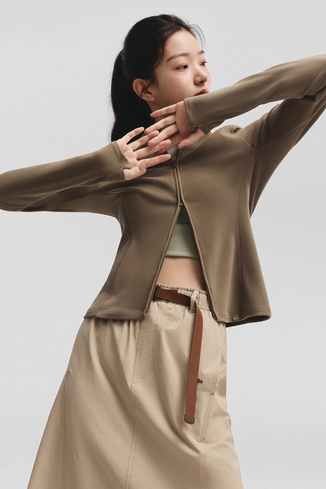 beneunder twintrail womens medium warmth double zip fleece base layer #color_brown