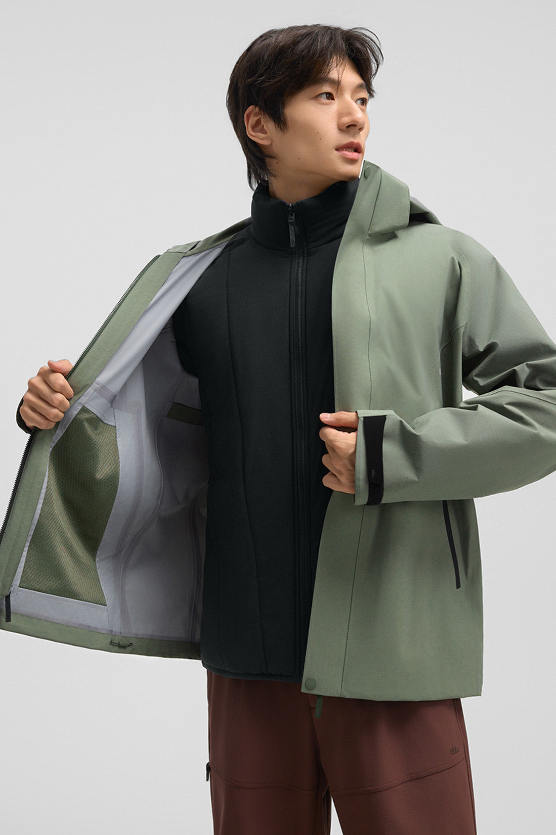 beneunder trailguard – men’s stretch insulated shell jacket (removable hood, warm liner) #color_green