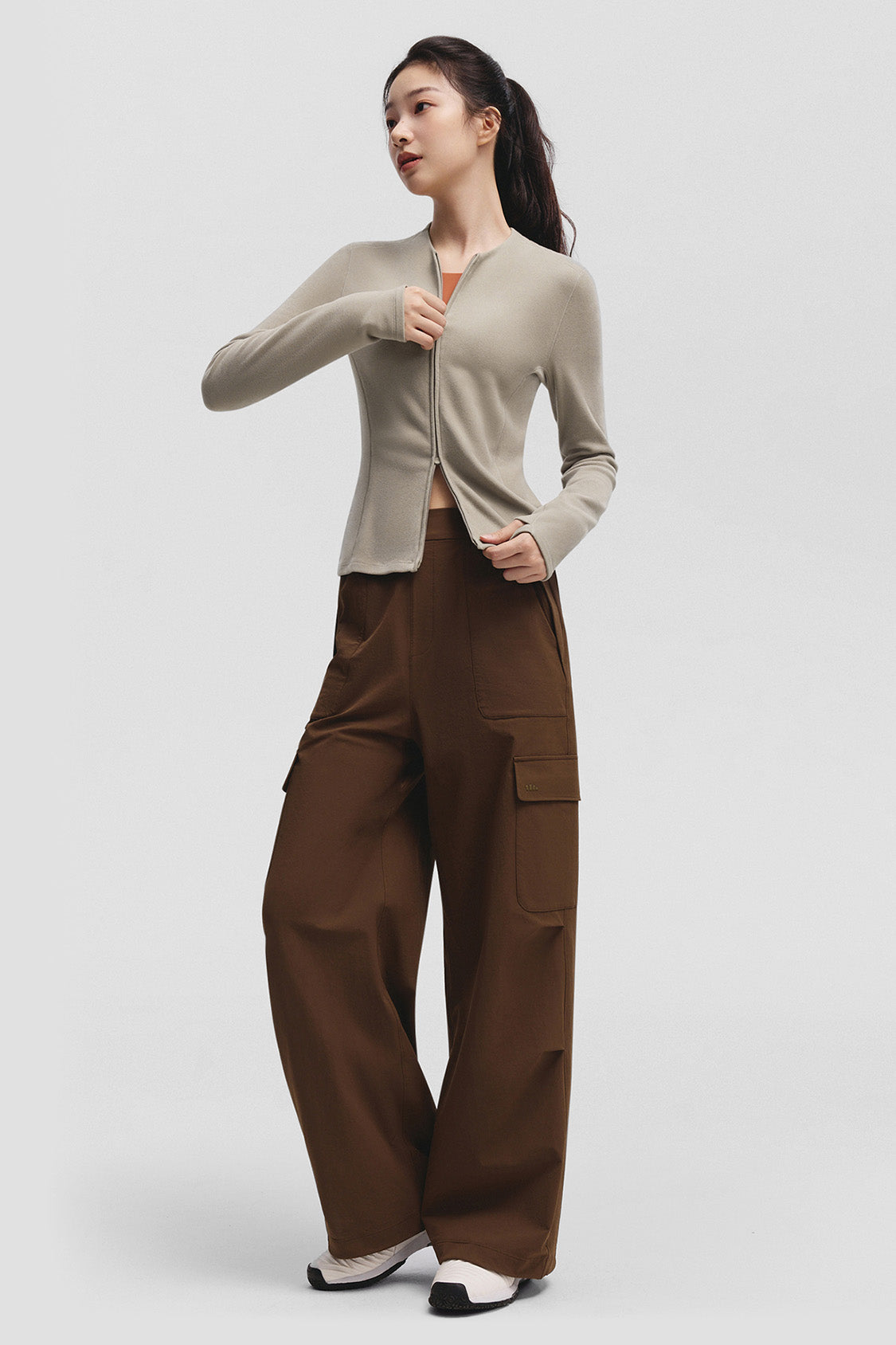 beneunder twintrail womens medium warmth double zip fleece base layer #color_light brown