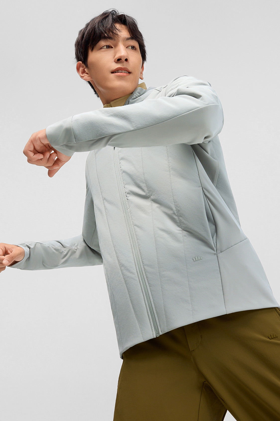 beneunder hoodflex mens medium warmth hooded stretch fleece vest #color_light gray