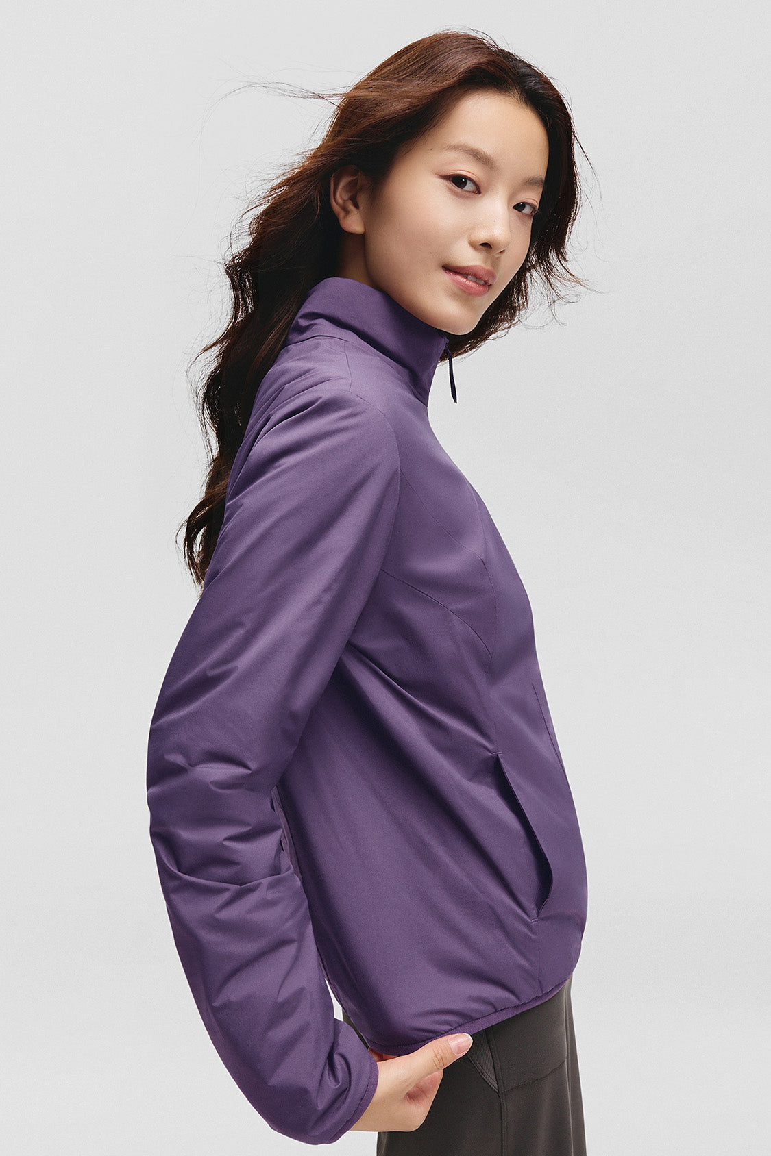 beneunder peakstand womens medium warmth stand collar fleece jacket #color_purple