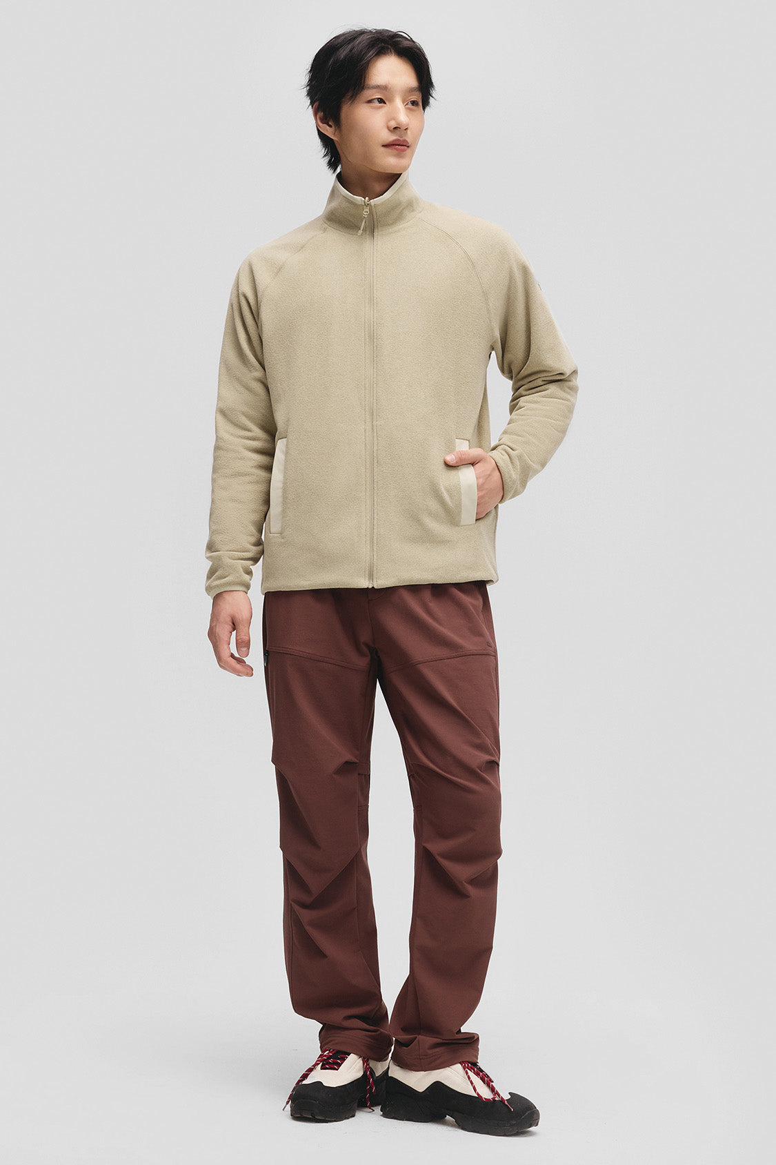 beneunder flipheat mens light warmth reversible fleece jacket #color_taupe