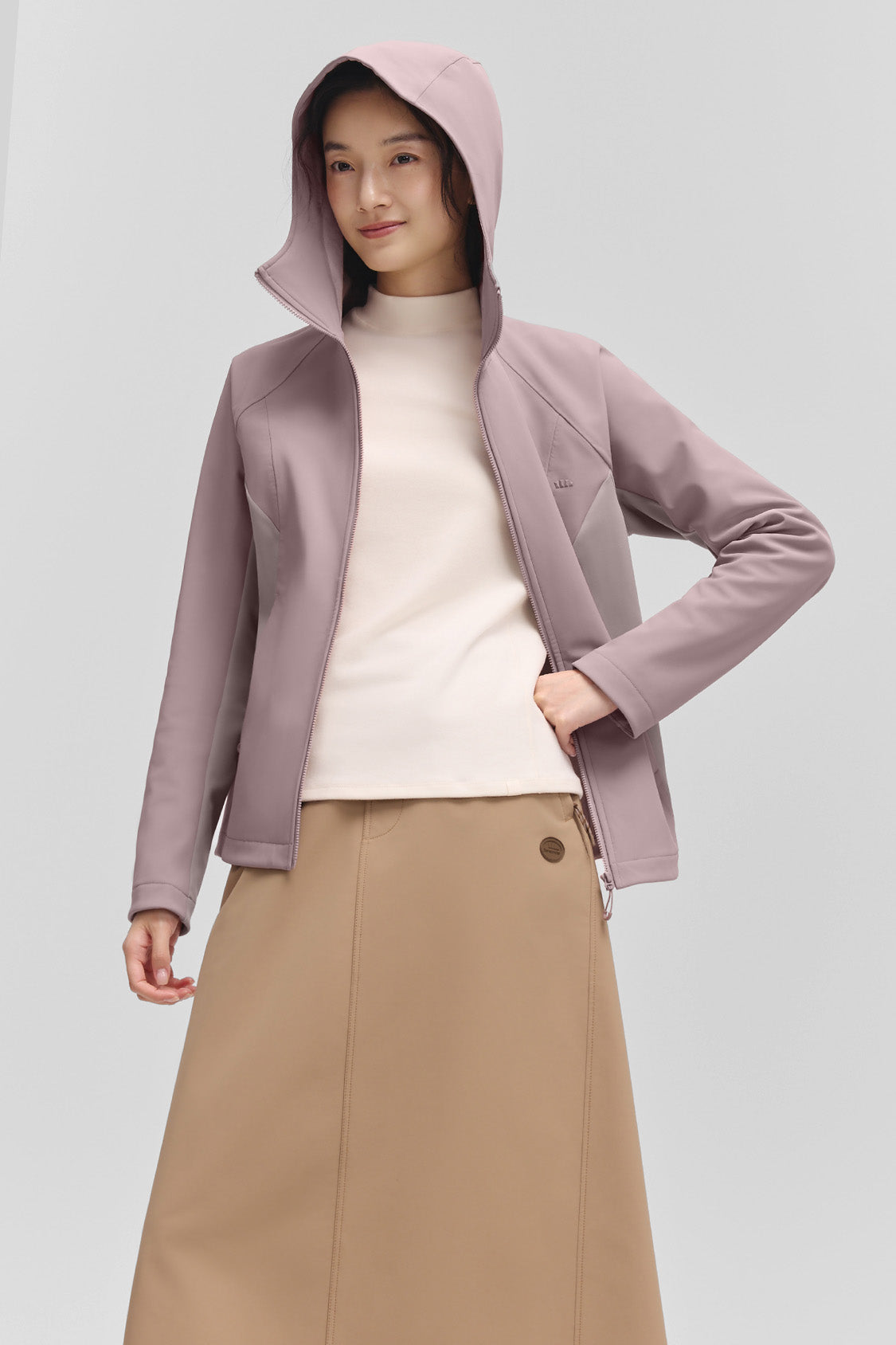 beneunder tritherm – women’s 3-in-1 hybrid insulated softshell jacket (extra warm) #color_taupe