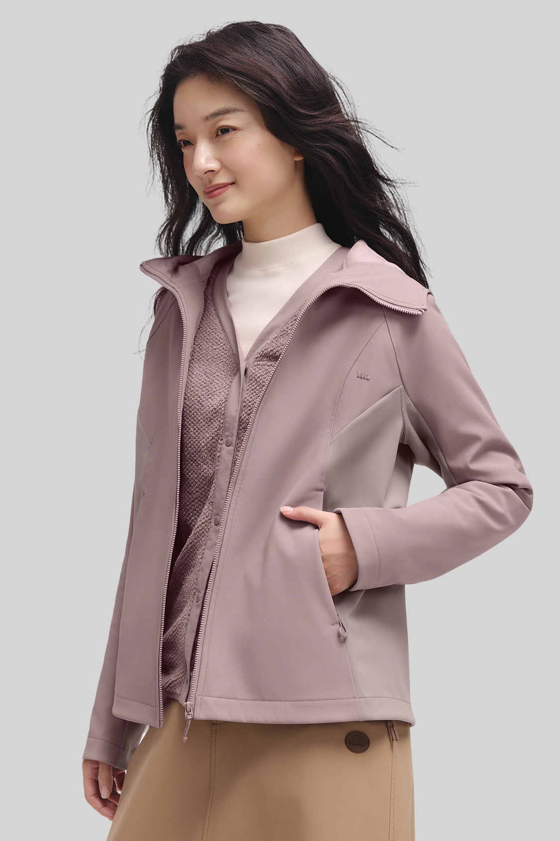 beneunder tritherm – women’s 3-in-1 hybrid insulated softshell jacket (extra warm) #color_taupe