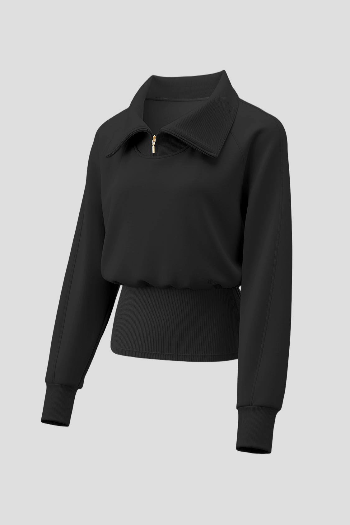 Damen-Sweatshirt mit doppelter Lage, schmaler Passform und halbem Reißverschluss HE022
