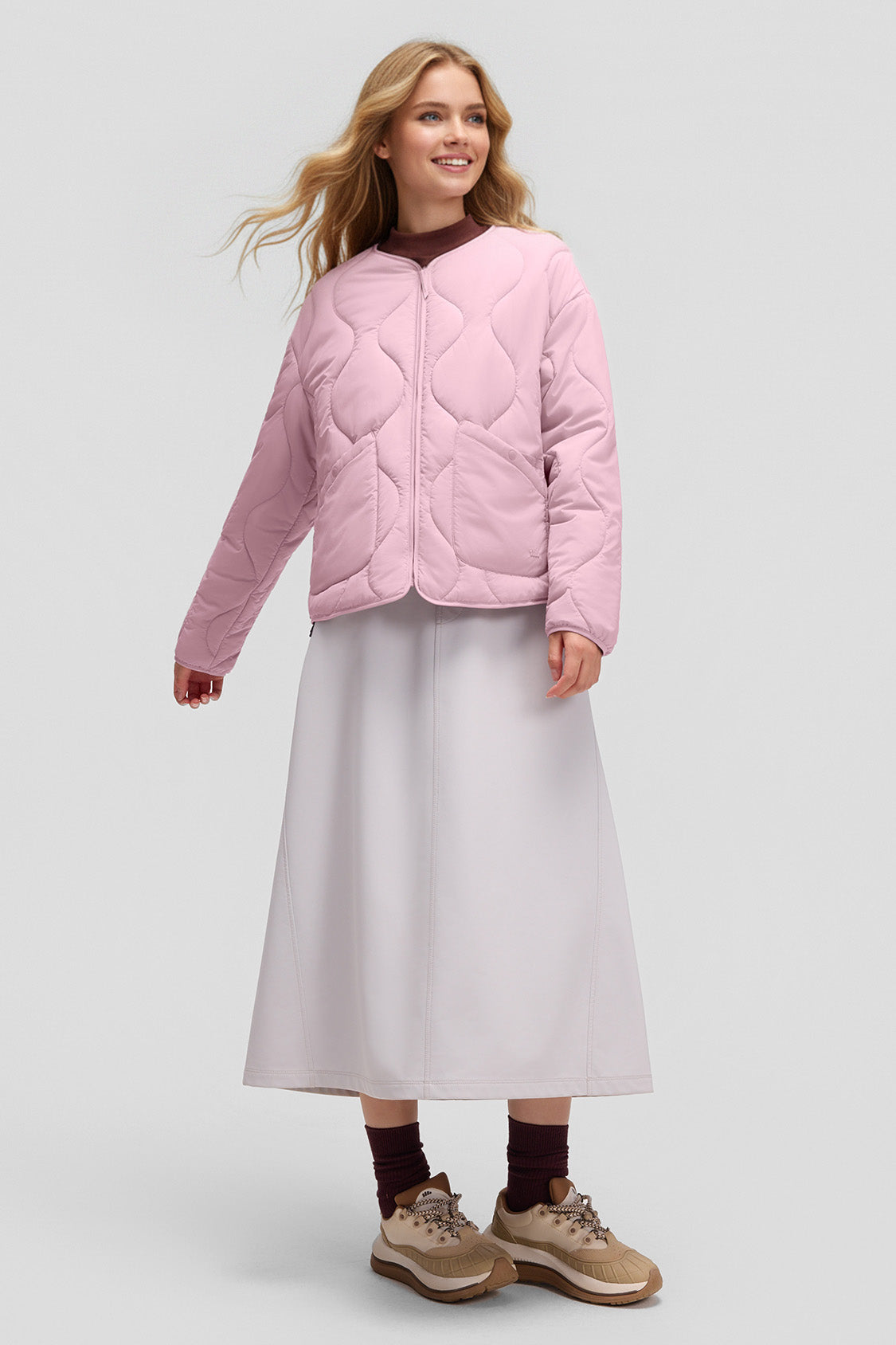 beneunder roundtrail womens medium warmth round neck fleece jacket #color_pink