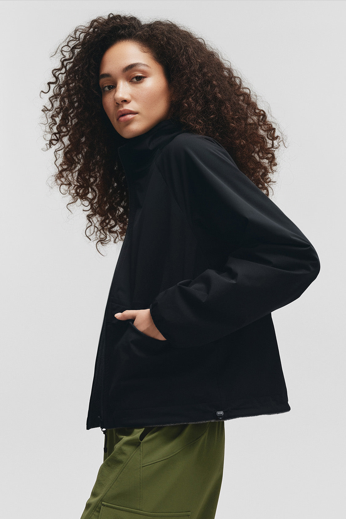 beneunder flipbreeze womens light warmth reversible fleece jacket#color_gray - black