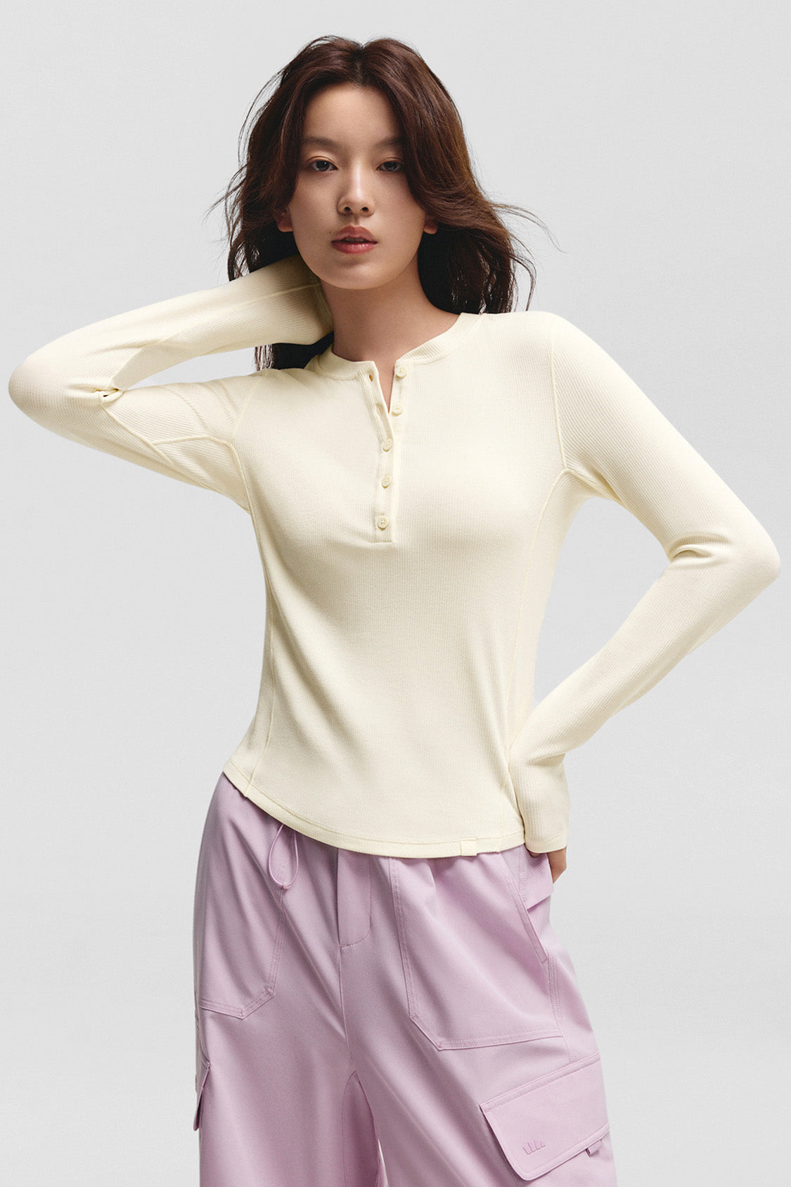 beneunder henleyhaven womens henley neck thermal base layer top #color_beige