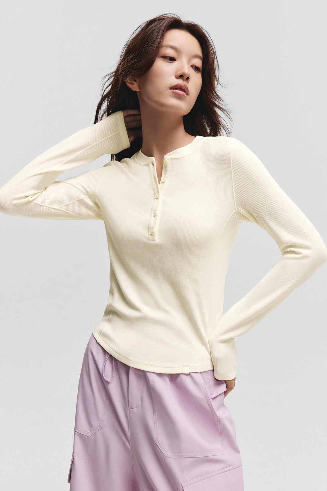 beneunder henleyhaven womens henley neck thermal base layer top #color_beige