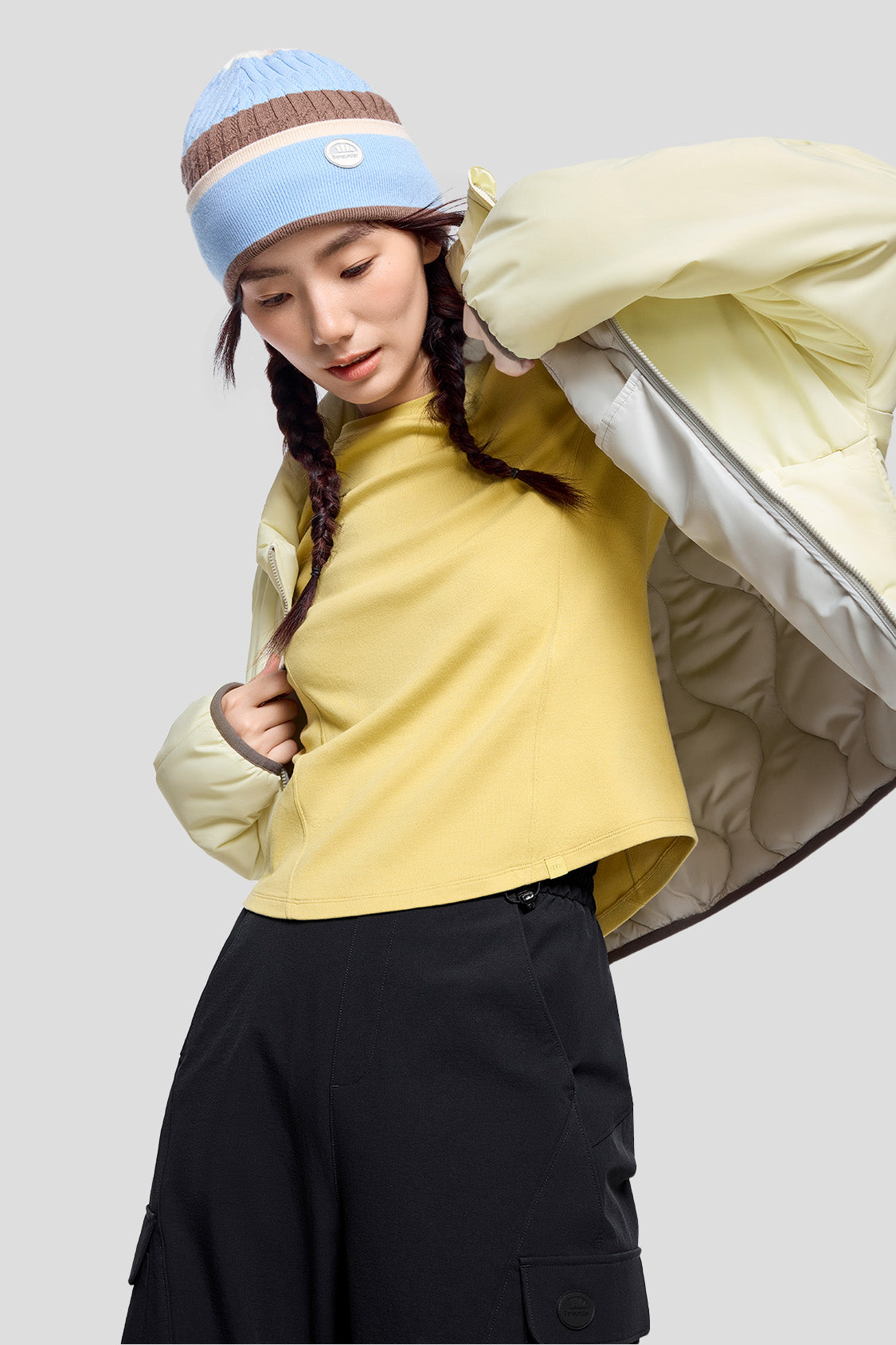 beneunder women's jacket #color_graphite gray & pale yellow