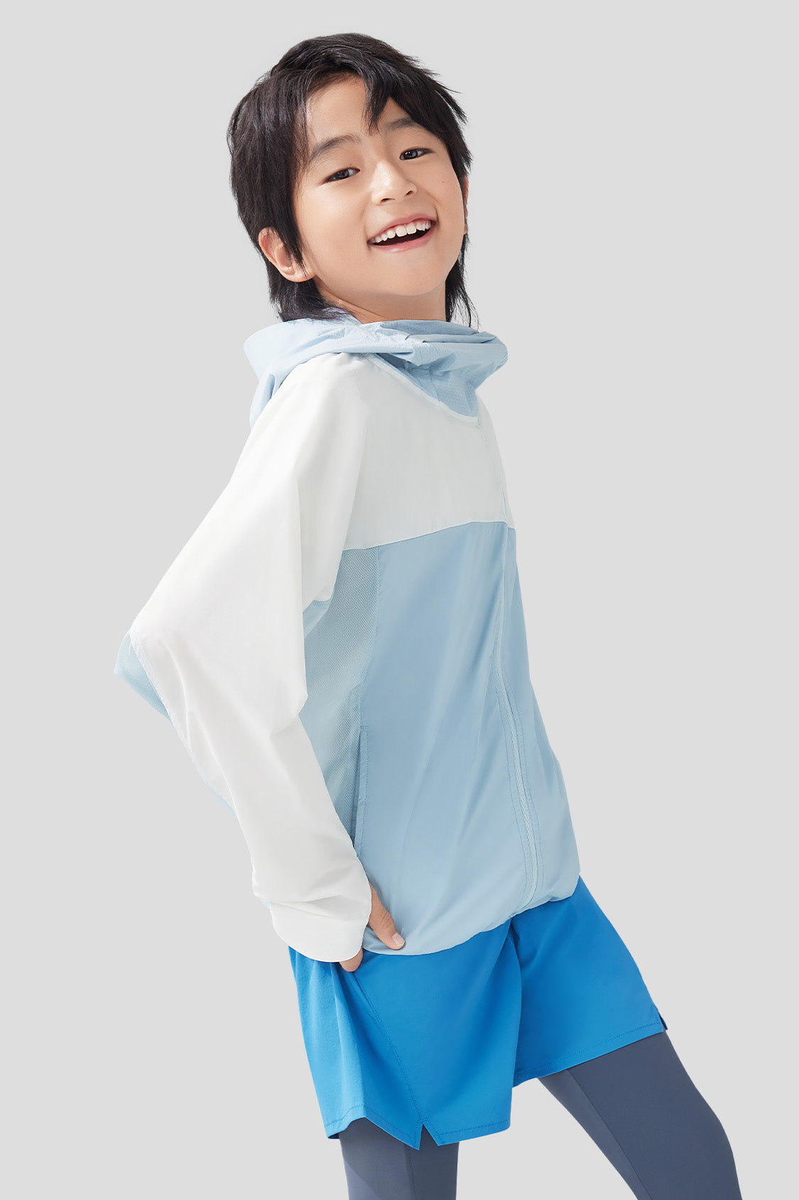 beneunder kid's sun protection jacket #color_misty blue - white