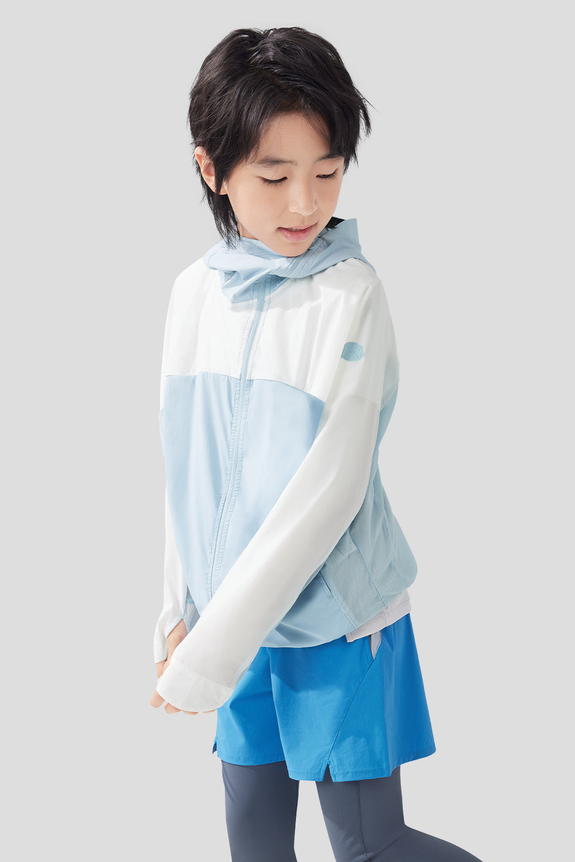 beneunder kid's sun protection jacket #color_misty blue - white