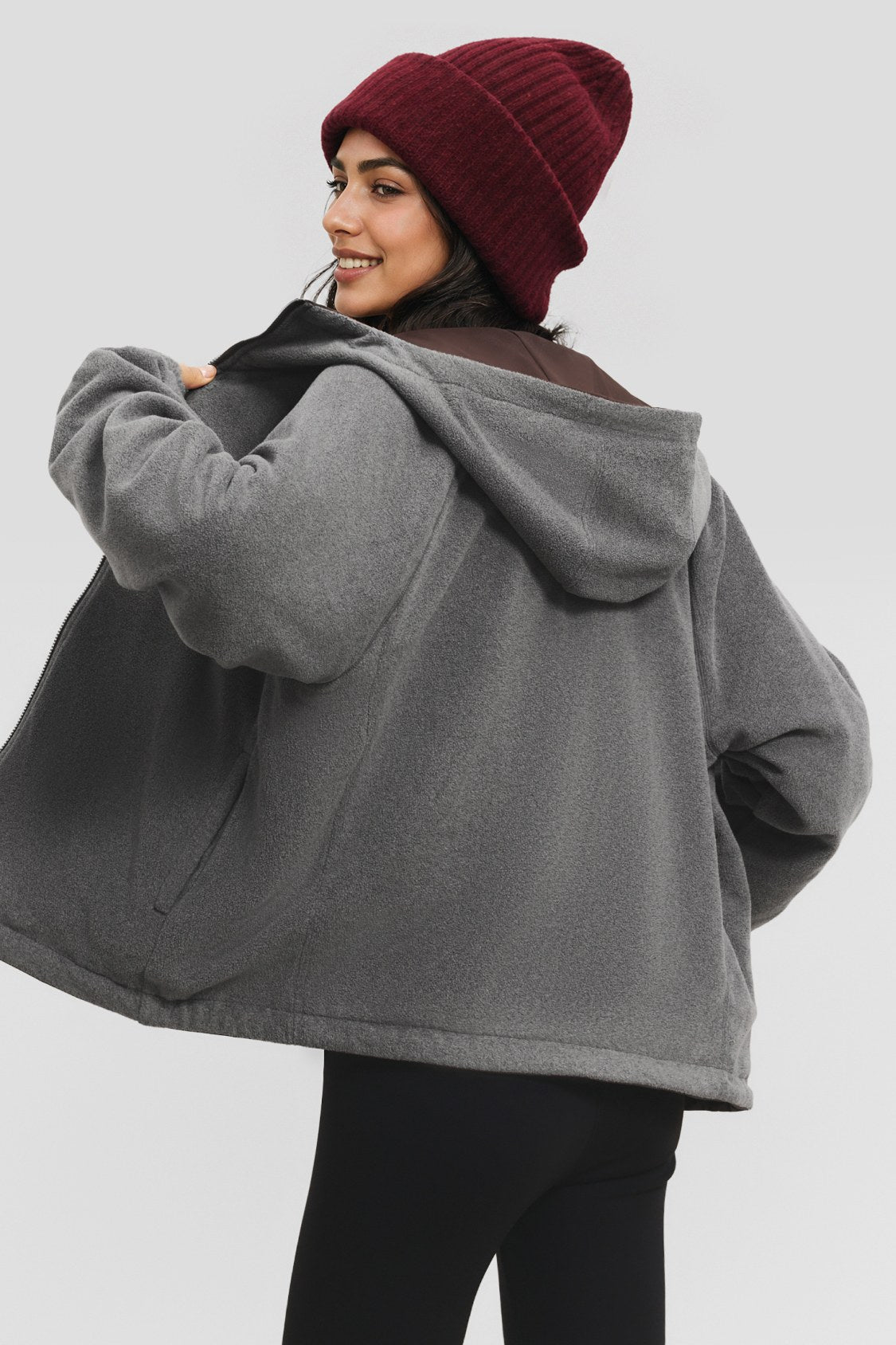 Women's Reversible Micro Fleece Hooded Jacket (Mid Warmth) PM030