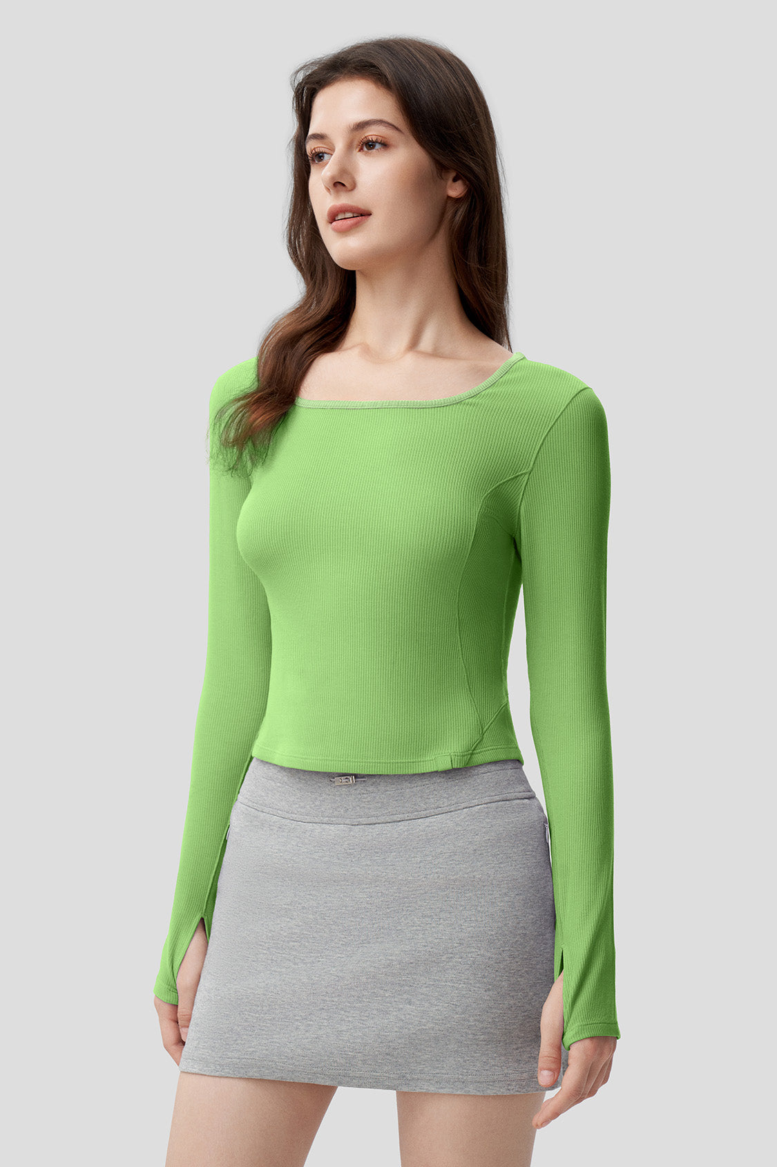 beneunder women's short u-neck skin fit long sleeve shirt #color_holly green