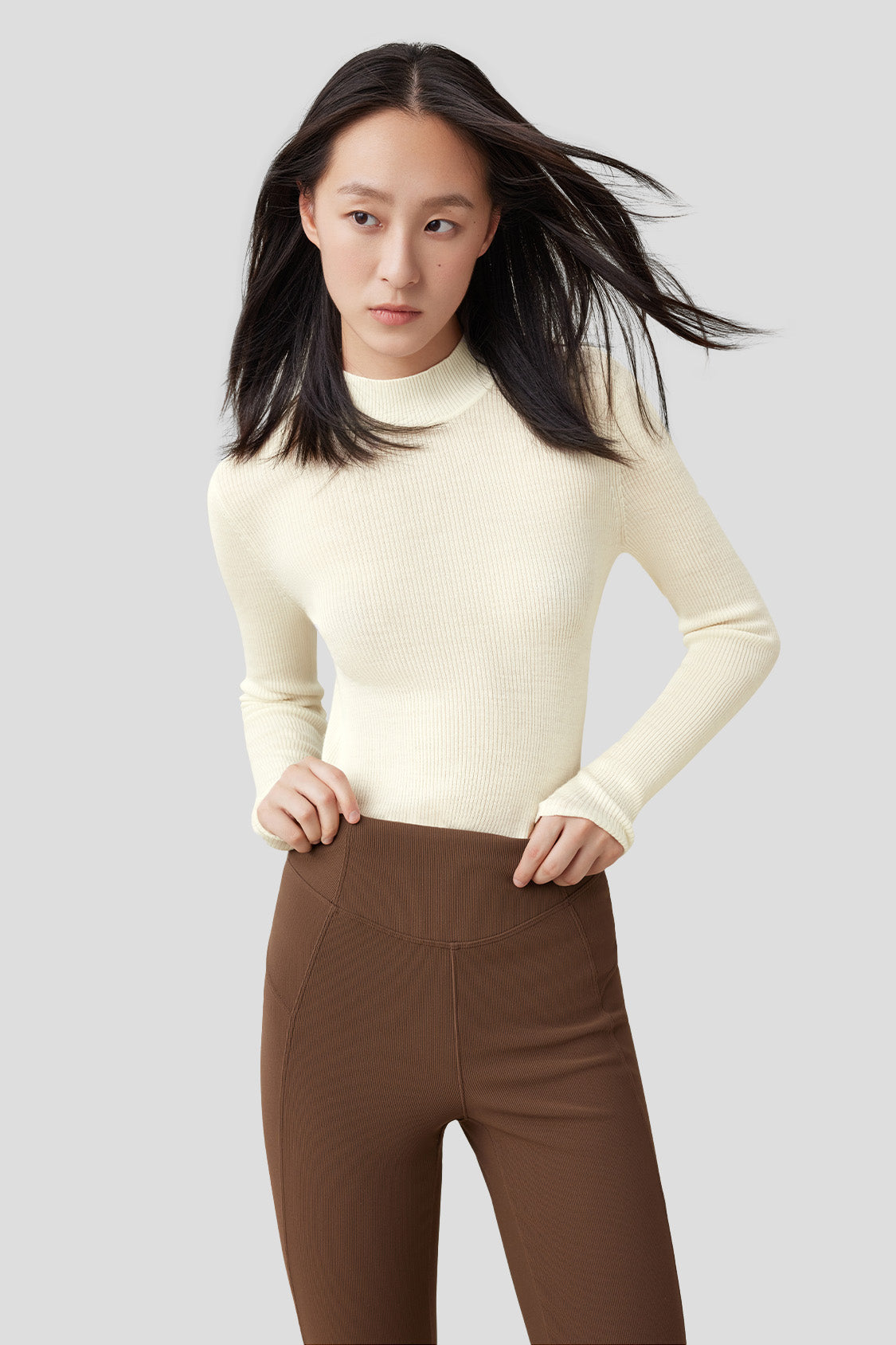 beneunder women's wool baselayer sweater #color_beige